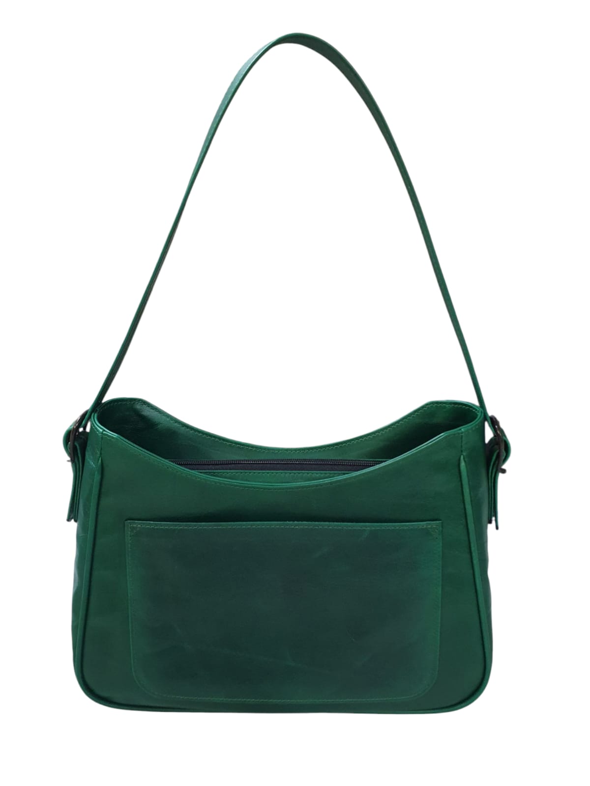 Finished handcrafted green leather shoulder bag