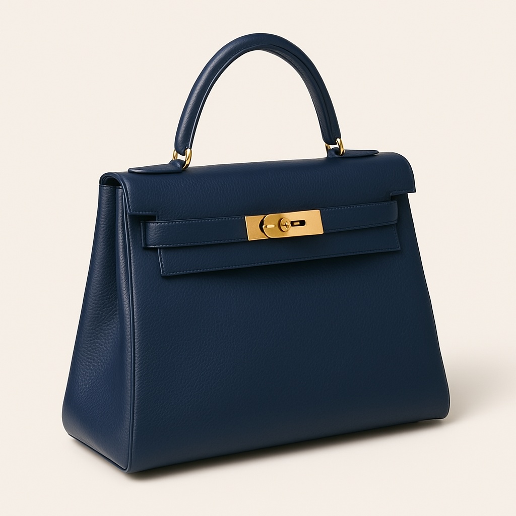 Navy leather handbag after professional restoration